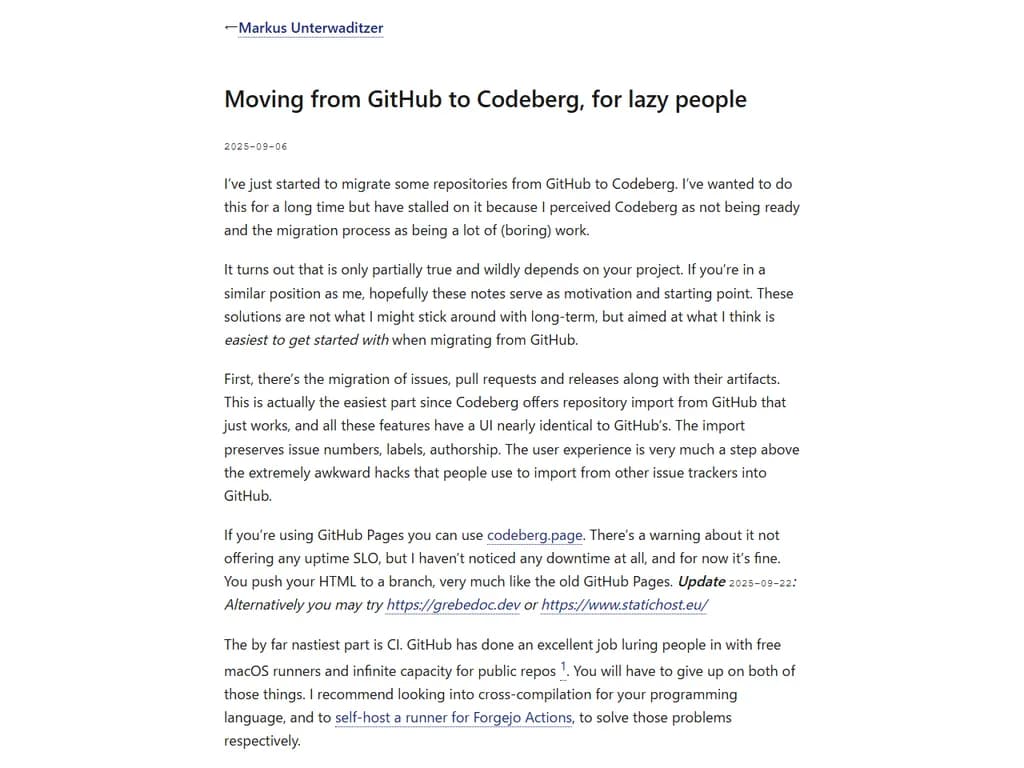 GitHub から Codeberg への移行 ― 怠け者のために