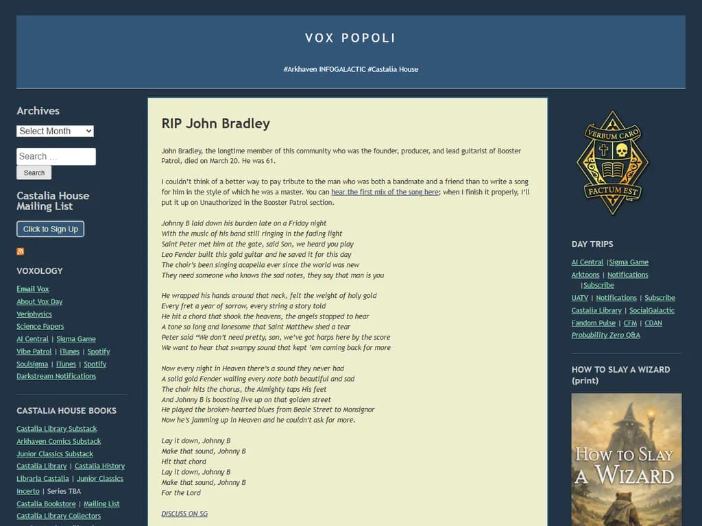 ジョン・ブラッドリー氏(作家**XV**の作者)が逝去されました。