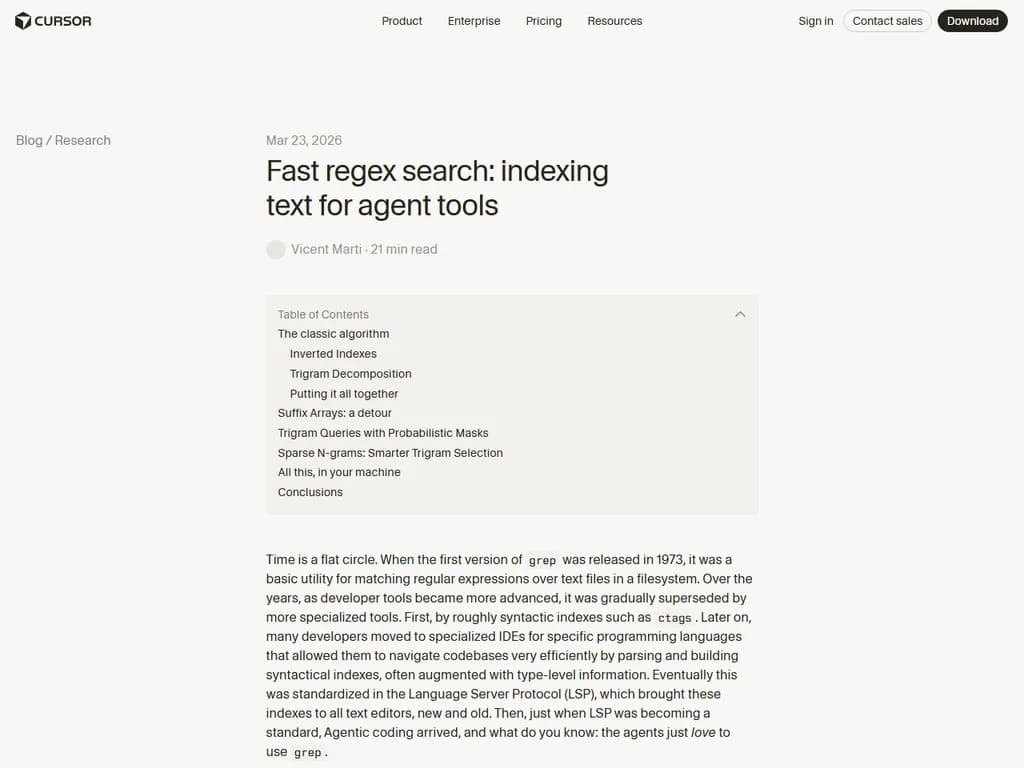 高速正規表現検索:エージェントツール用テキストインデックス化